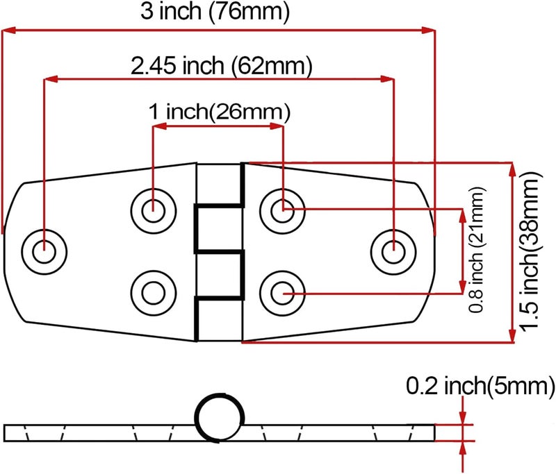 Laorde 316 Stainless Steel Hinges Marine Grade 3" x 1.5" Heavy Duty Boat Hatch Hinge (76 mm X 38 mm) 4 Pack Casting Cabinet Door Hinge with Screws - Image 3